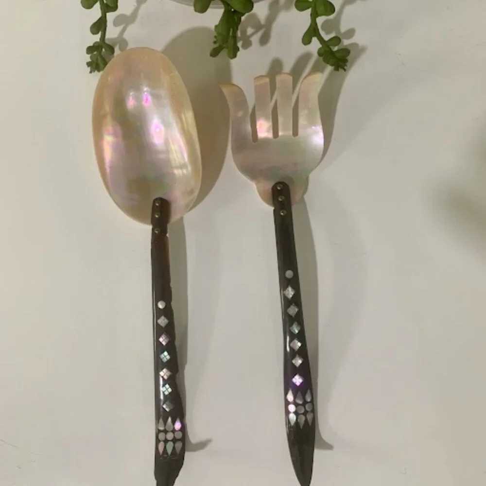 VTG~ Mother Of Pearl Shell 2 Piece Antique Victorian Serving Spoon Fork Set